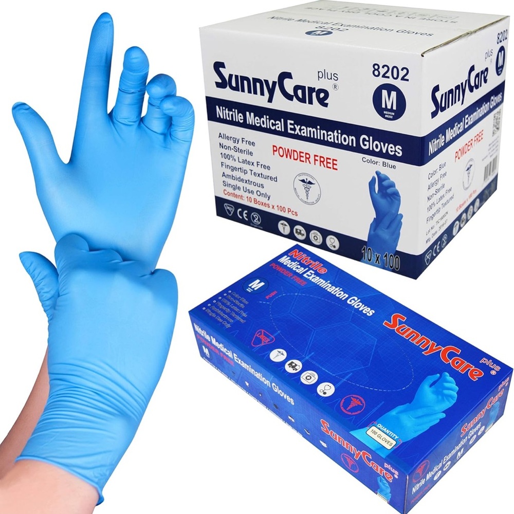 Blue latex gloves